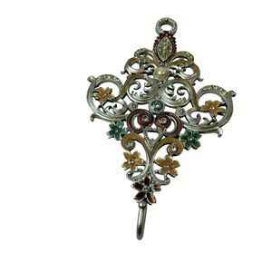 Floral Wall Hook Collette et Cie Ornate Enameled Metal Crystals Raux Pearl 8"